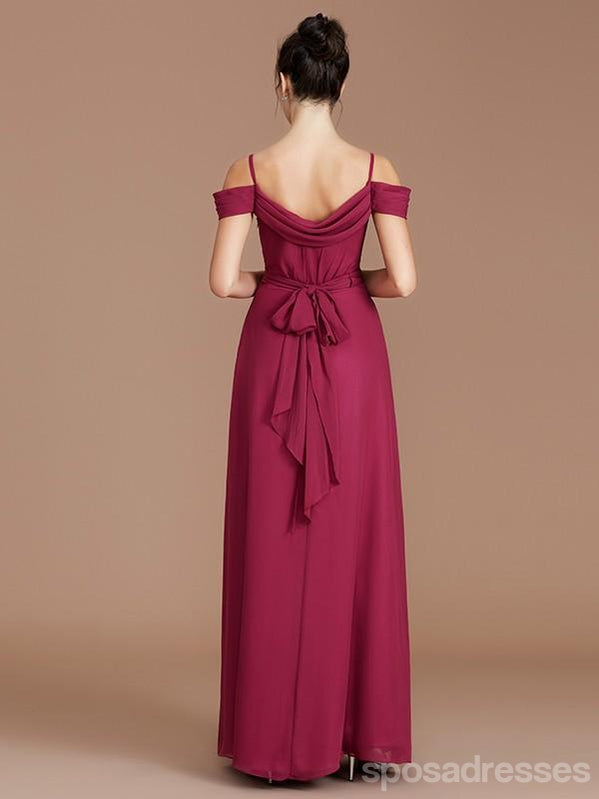 Chiffon Dark Red Spaghetti-Träger Lange Günstige Brautjungfernkleider Online, WG676