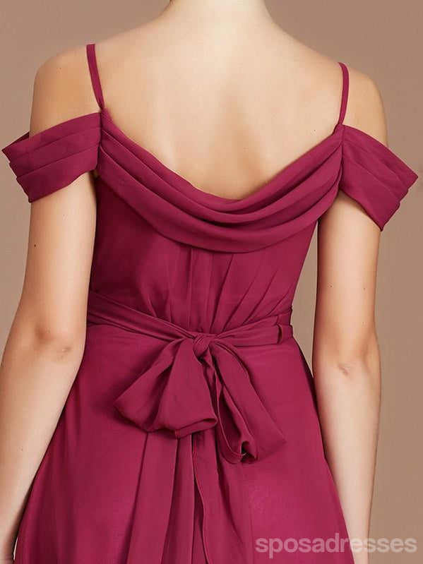 Chiffon Dark Red Spaghetti-Träger Lange Günstige Brautjungfernkleider Online, WG676