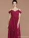 Chiffon Dark Red Spaghetti-Träger Lange Günstige Brautjungfernkleider Online, WG676