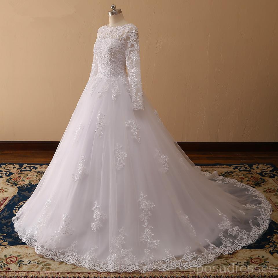 Mangas compridas com laço frisado vestidos de casamento baratos on-line, vestidos de noiva baratos, WD506