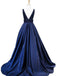 Moda V Neck Backless Navy Uma linha Beaded Long Custom Evening Prom Dresses, 17403