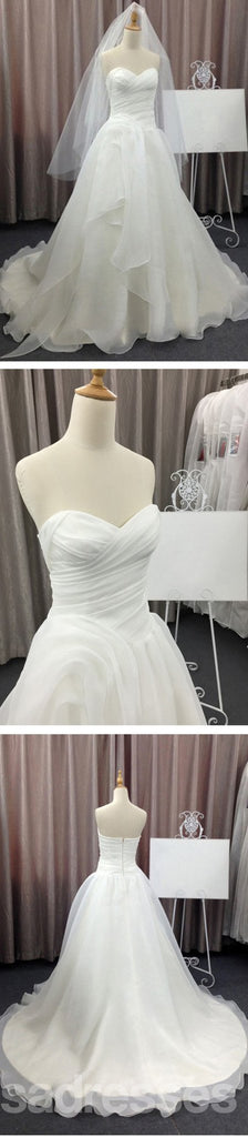 Einfache elegante Schatz White Chiffon Hochzeitsparty Dresses, Billig Bridal Gown, WD0077