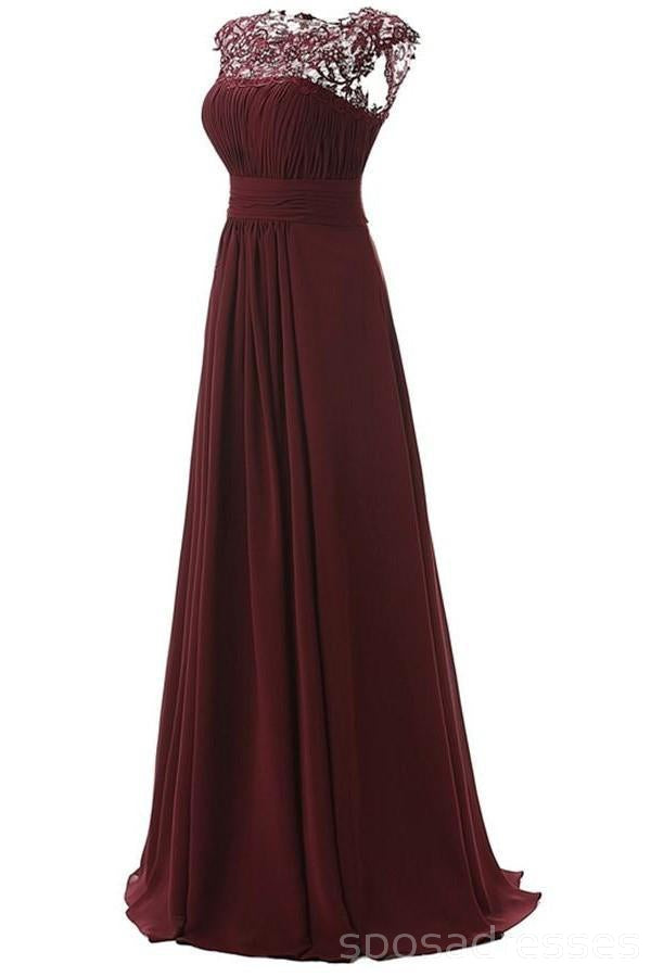 Open Back See Through Burgundy Lace Cheap Long Bridesmaid Dresses, WG295