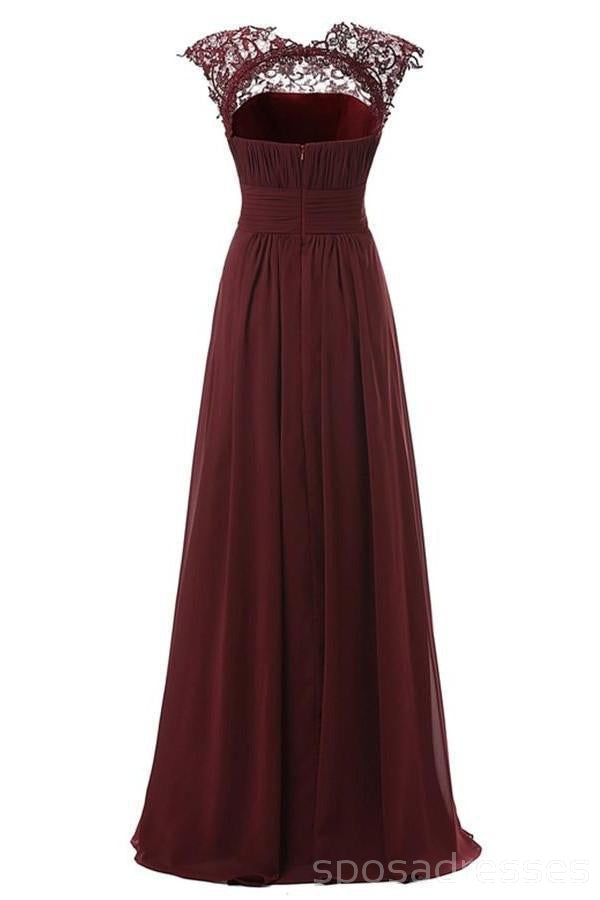 Open Back See Through Burgundy Lace Cheap Long Bridesmaid Vestidos Online, WG295