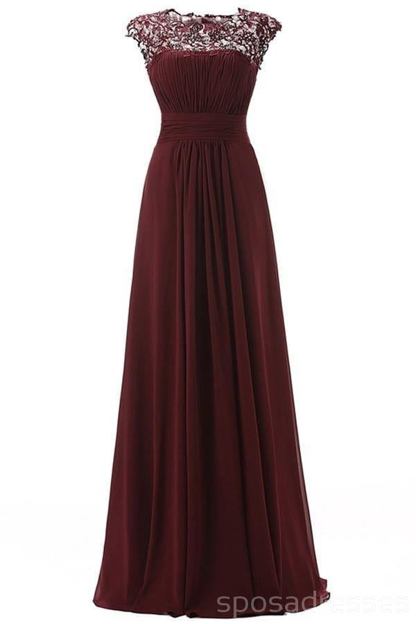 Open Back See Through Burgundy Lace Cheap Long Bridesmaid Dresses, WG295