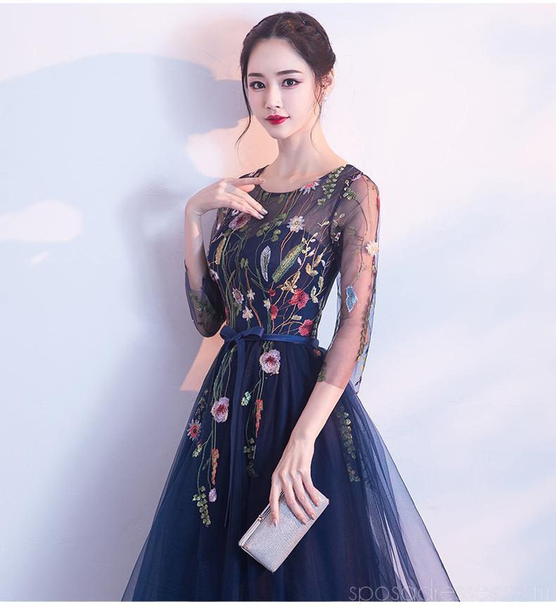 Long Sleeves Scoop Lace Navy Cheap Homecoming Dresses Online, Cheap Short Prom Dresses, CM795