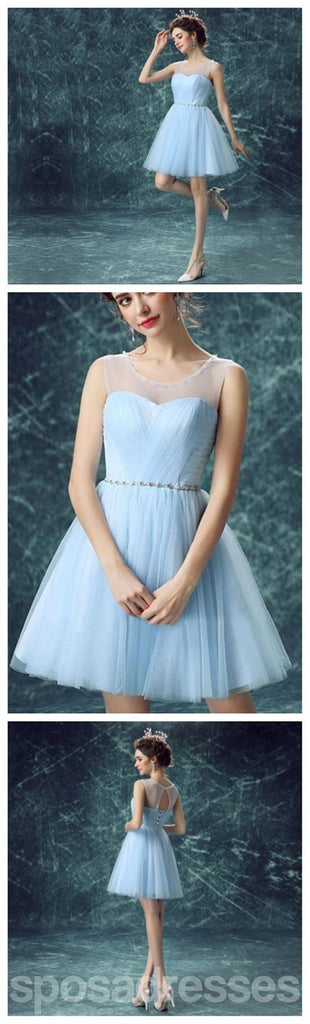 Light Blue Illusion Tulle Cute homecoming prom dresses, CM0017