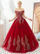 Red Off Shoulder A-line Long Evening Prom Dresses, Evening Party Prom Dresses, 12127