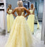 Yellow Lace Applique Beaded Evening Prom Dresses, Evening Party Prom Dresses, 12272