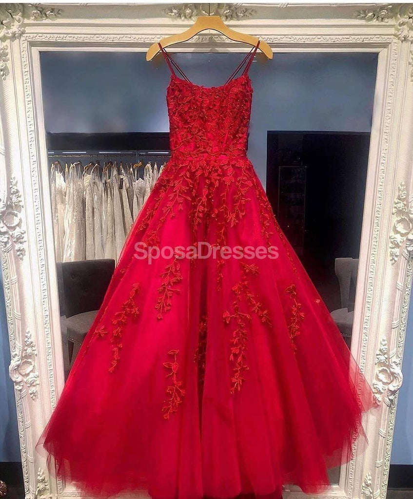 Spaghetti Straps Red A-line Cheap Evening Prom Dresses, Evening Party Prom Dresses, 12180