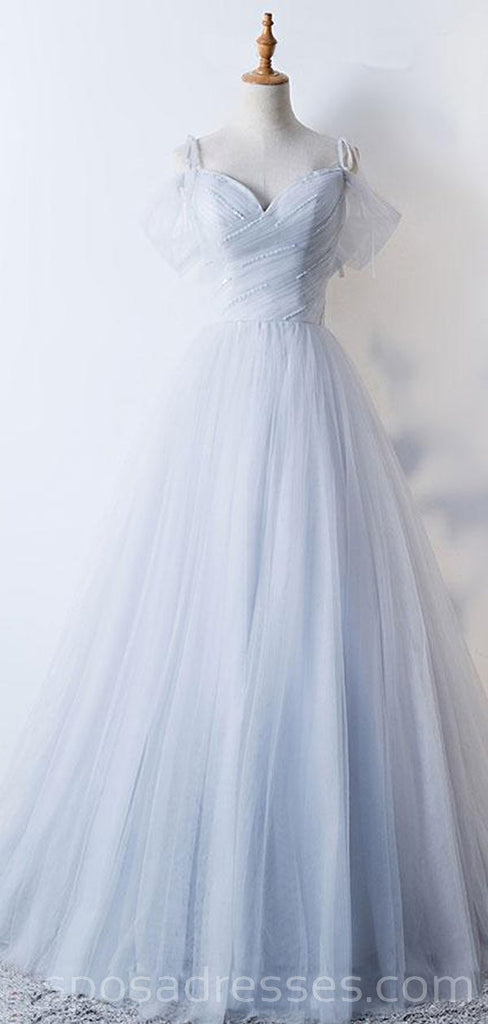 Off Shoulder Pale Blue Tulle A-line Long Evening Prom Vestidos, Baratos Party Custom Prom Vestidos, 18626