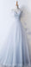 Off Shoulder Pale Blue Tulle A-line Long Evening Prom Vestidos, Baratos Party Custom Prom Vestidos, 18626