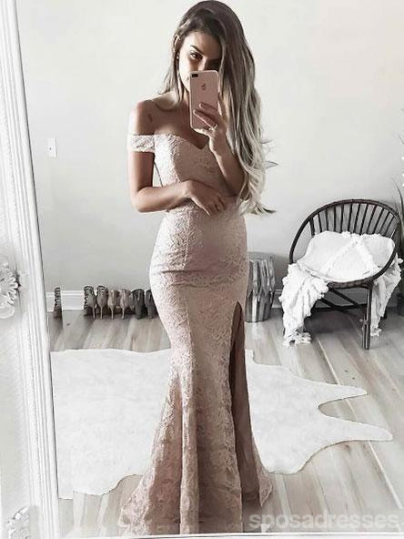 Off-Schulter Seitliche Schlitz Spitze Mermaid Lang Abend Prom Kleider, Beliebte Billig Lange 2018 Party Prom Kleider, 17263