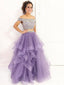 Lilac Off Shoulder Organza Two Pieces A line Long Custom Evening Prom Dresses, 17444