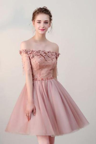 Dusty Rose Hors de l'Épaule manches Courtes pas Cher Robes de bal 2018, CM546