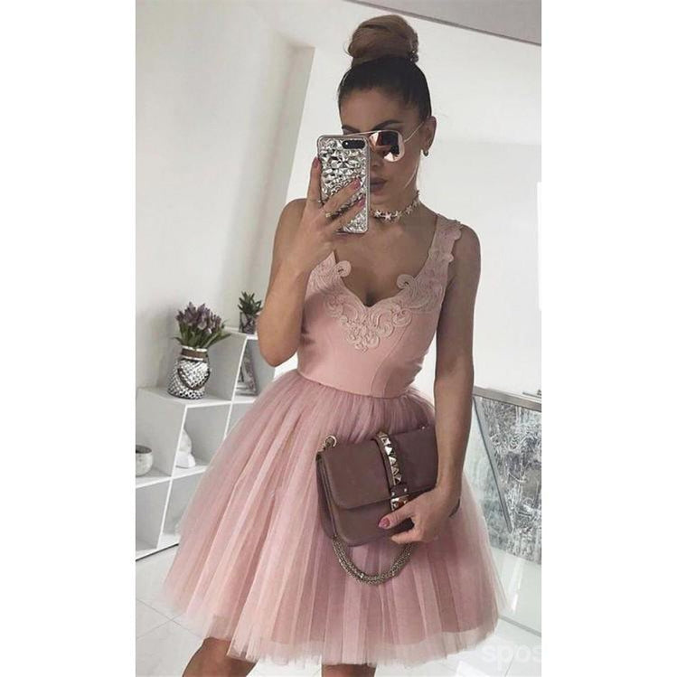 Pas cher Col en V en Tulle Rose Mignon Robes de bal 2018, CM439