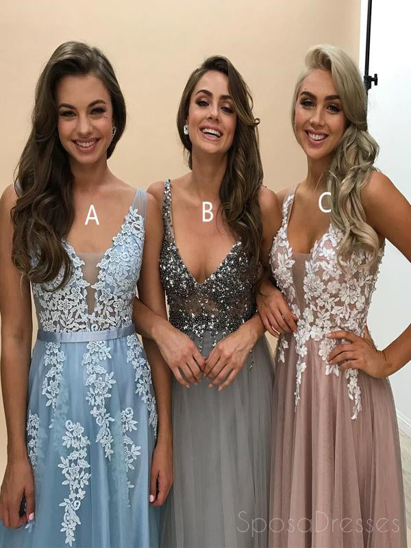 Deep V Neckline Lace Beaded Long Evening Prom Dresses, Popular Cheap Long Custom Party Prom Dresses, 17321