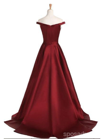 2018 Fashion New Style Simple Off the Shoulder Maroon Una línea Vestidos de fiesta largos de noche, 17351