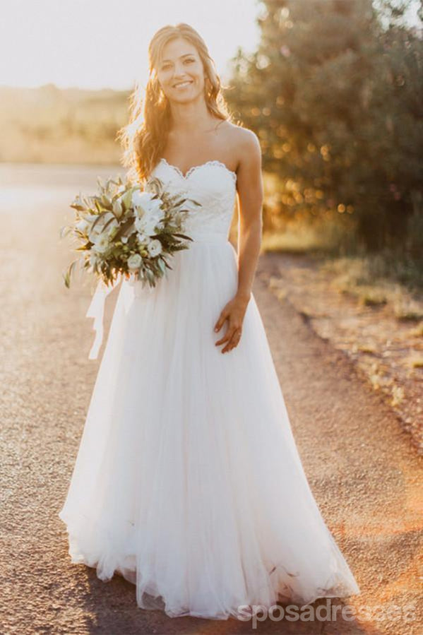 Vestidos nupciales largos de encargo baratos de la boda del A-line del cordón del amor, WD287