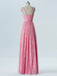 V Neck Pink Lace Cheap Long Bridesmaid Dresses Online, WG288