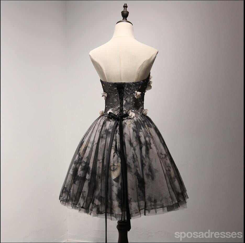 Handgemachte Blume Schwarz Homecoming Abschlussball-Kleider, Kleine Schwarze Kleid, Kurze Party Prom Kleider, die Perfekte Homecoming Kleider, CM208