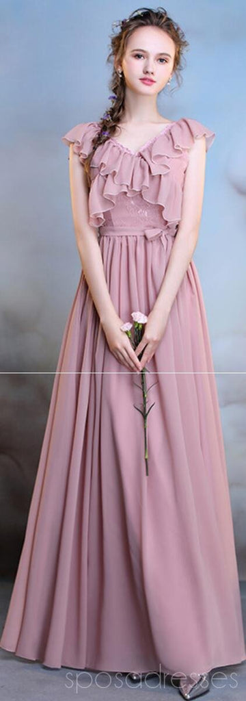 Chiffon Dusty Pink Long Mismatched Simple Cheap Bridesmaid Dresses Online, WG508