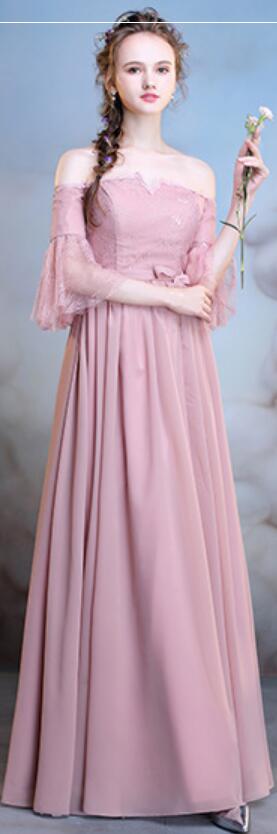 Chiffon Dusty Pink Long Long Incompatível Simples Vestidos baratos de dama de honra on-line, WG508