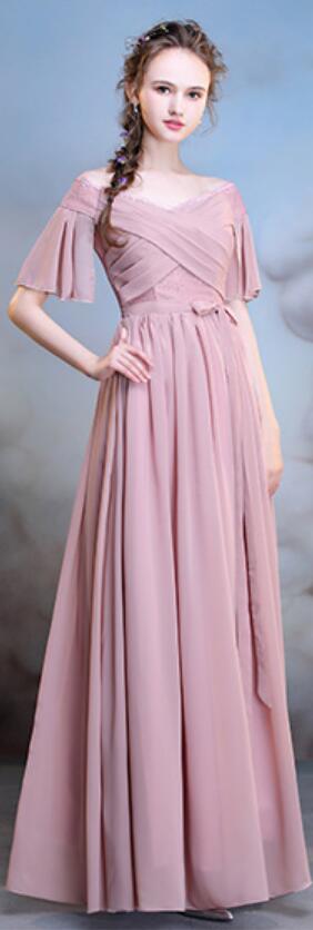 Chiffon Long Mismatched Dusty Pink Cheap Bridesmaid Dresses Online, WG509