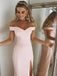 Off Shoulder Side Slit Blush Pink Mermaid Long Evening Prom Dresses, 17512