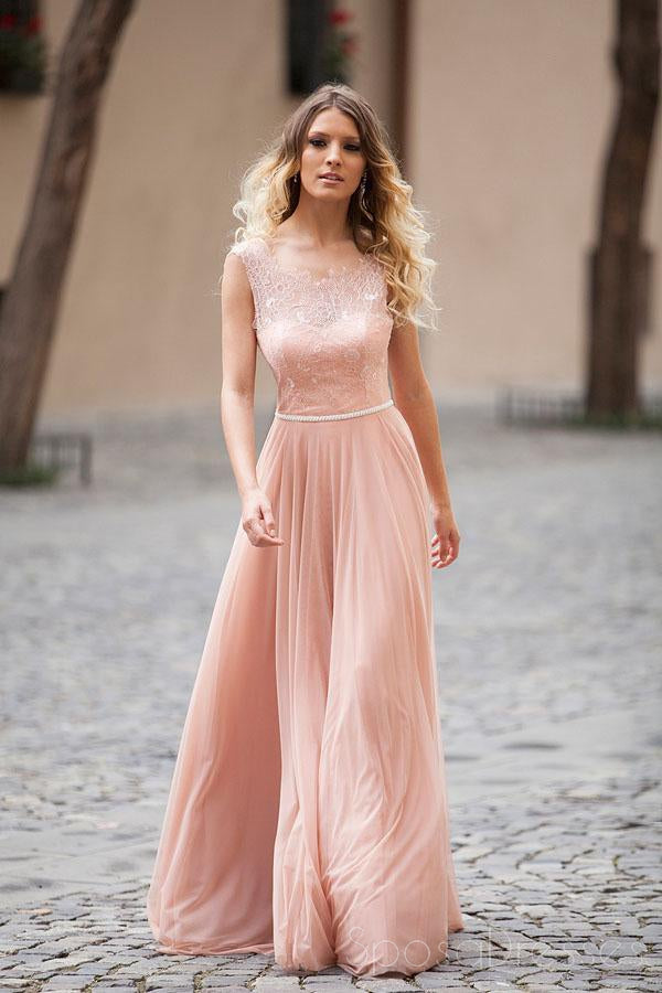 Sexy Backless Lace Straps Peach Long Evening Prom Dresses, 17514