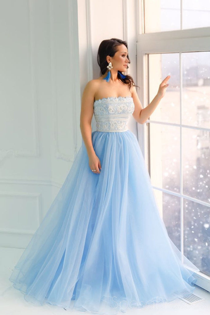 Strapless Lace Luz Azul de Uma linha de Baixo de Noite Vestidos de Baile, Sweet 16 Dresses, 17499