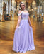 Lilac Off Shoulder Chiffon Lace Beaded Long Evening Prom Dresses, 17521