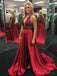 "Sexy Halter Backless Side Silt Burgundy V Neck A line Long Custom Evening Prom Dresses, 17434"