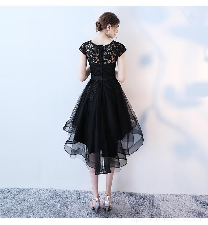 Black Lace Cap Sleeves High Low Cheap Homecoming Vestidos Online, Vestidos Baratos Baratos de Baile, CM800