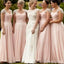 Pretty Junior Cap Sleeve Blush Pink Chiffon Formal A Line Bridesmaid Dresses, WG85