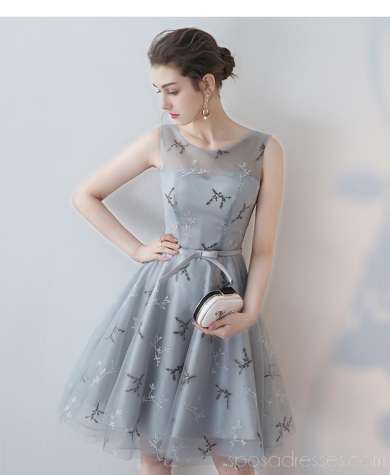 Simple Open Back Grey Lace Cheap Homecoming Robes en ligne, Robes de bal court bon marché, CM782