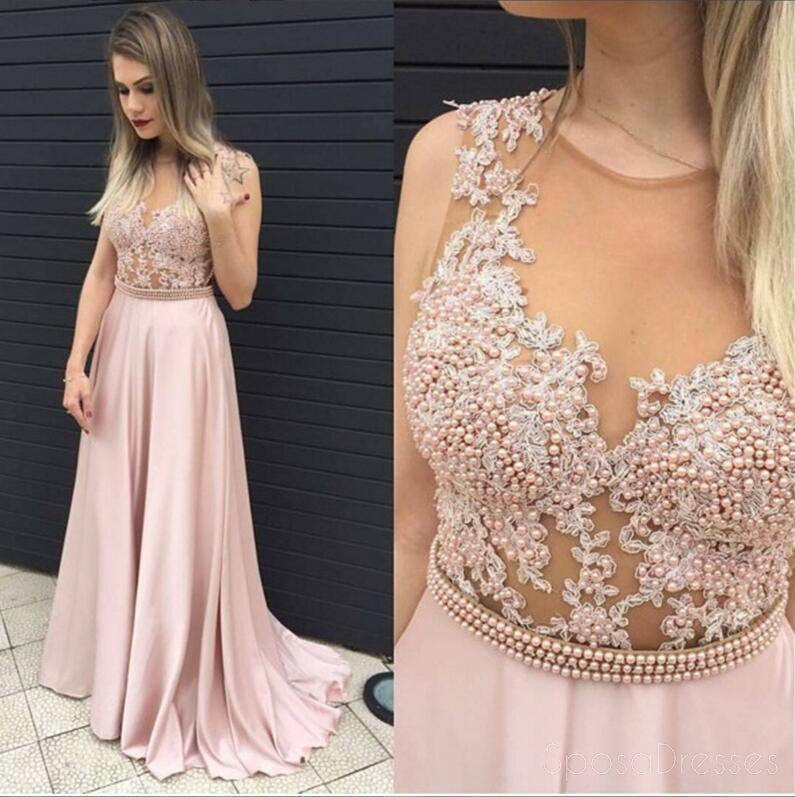 Spitze-Blush-Pink-Abend-Abschlussball-Kleider, 2017 Lange Sexy Sehen Durch Partei-Abschlussball-Kleid, Kundenspezifisches Langes Abendkleid, Günstige Party-Abschlussball-Kleid, Formale Kleid, 17033