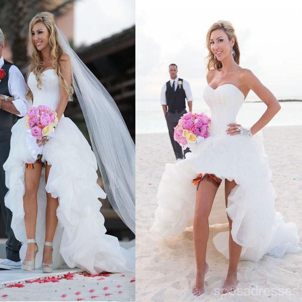 Vestidos de casamento de praia de gaze de namorado de espartilho simples oi baixos, vestido de noiva sexy barato, WD0008