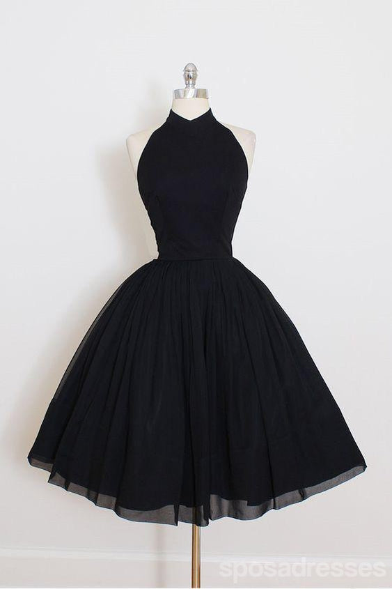 Black Halter Simple Cheap Short Homecoming Dresses 2018, CM547