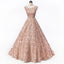 Cap Sleeves Soop Rose Gold Lace vestidos de fiesta de noche largos, vestidos de fiesta baratos, 18612