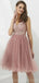 V Neck Dusty Pink Tulle Beaded Short Homecoming Dresses Online, Cheap Short Prom Dresses, CM845