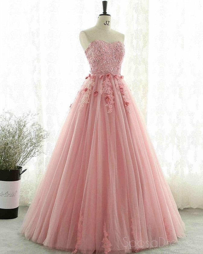 Sweetheart Blush Pink Lace Evening Prom Dresses, Sweet 16 Dresses, 17491