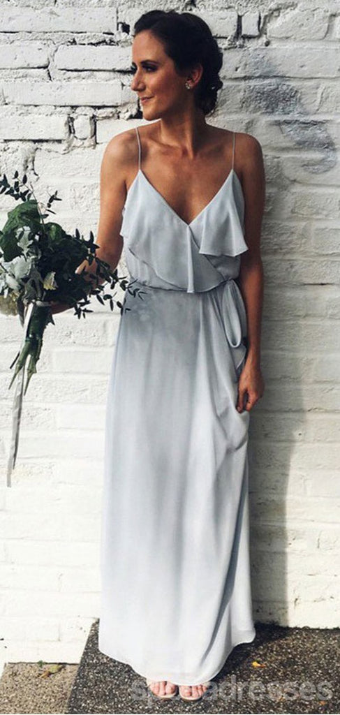 Spaghetti Straps Grey Chiffon Cheap Bridesmaid Dresses Online, WG762