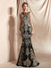 Black Lace Beaded Scoop Mermaid Evening Prom Dresses, Evening Party Prom Dresses, 12070