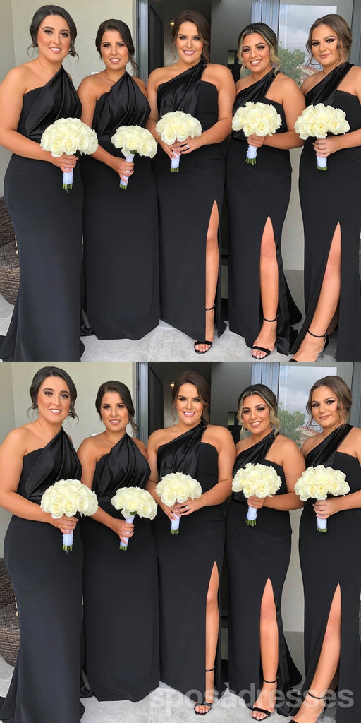 One Shoulder Black Long Cheap Bridesmaid Dresses Online, WG684