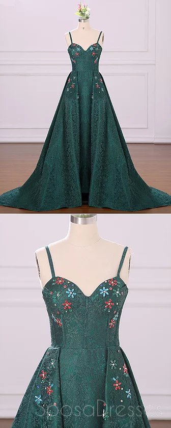 Emerald Green Spaghetti Straps Cheap Long Evening Prom Dresses, Cheap Custom Sweet 16 Dresses, 18526