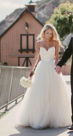 Simple Sweetheart Spaghetti Straps Cheap Custom Long Wedding Bridal Dresses, WD288