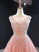 Peach Scoop Beaded Ruffle Long Evening Prom Dresses, Evening Party Prom Dresses, 12255