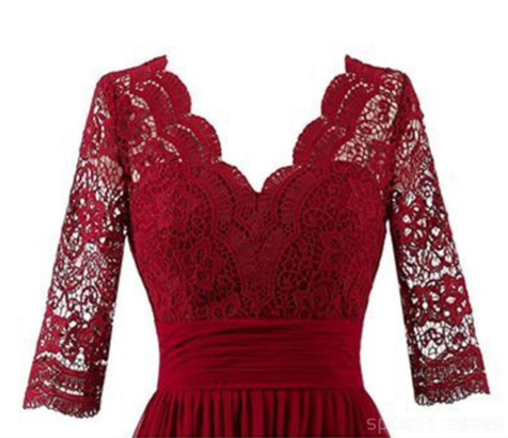 Vermelho-escura de Manga Longa de Renda Curtos Vestidos de Dama de honra, Barato Personalizado Curto Vestidos de Dama de honra, Acessível Vestidos de Dama de honra, BD024