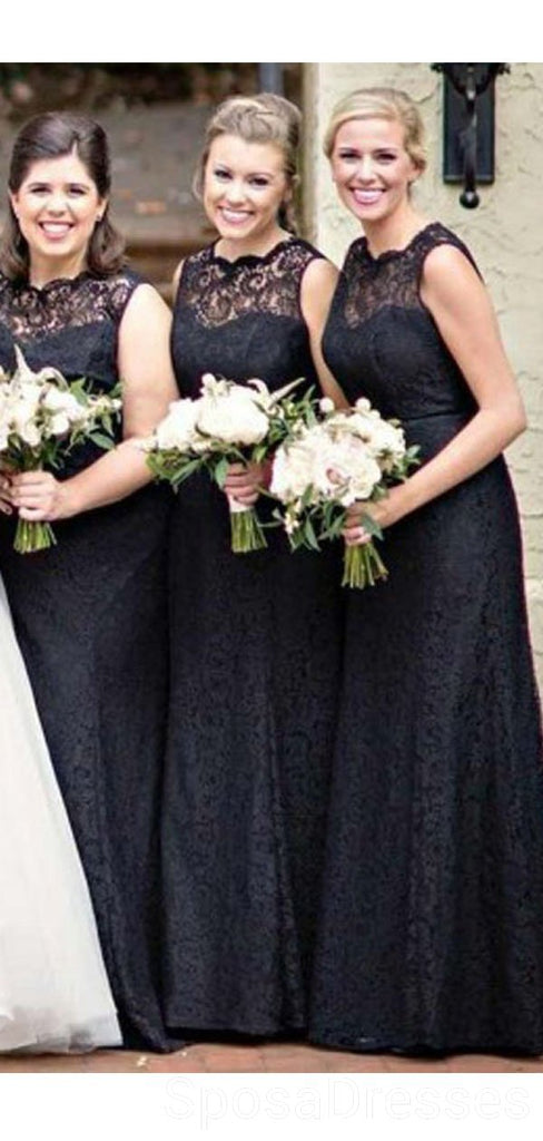 Lace Black Lace Ilusão Sereia Cheap Long Barata Bridesmaid Vestidos Online, WG628